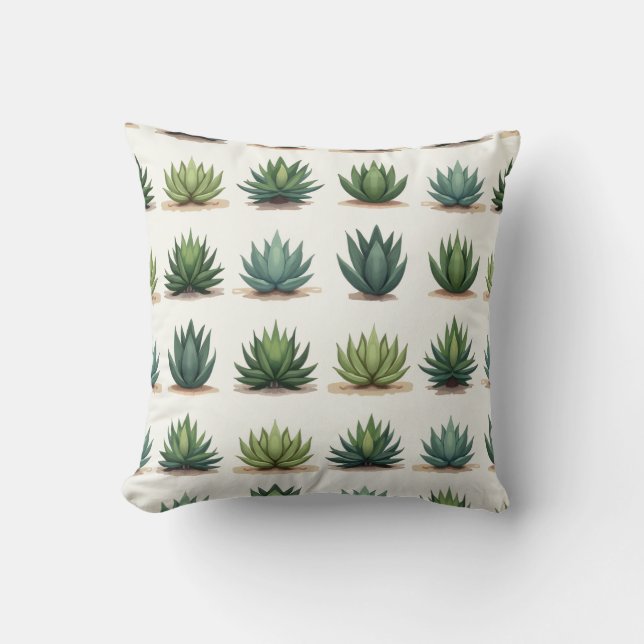 Succulent Grid Pattern – Modern Botanical Tile Kudde (Framsida)
