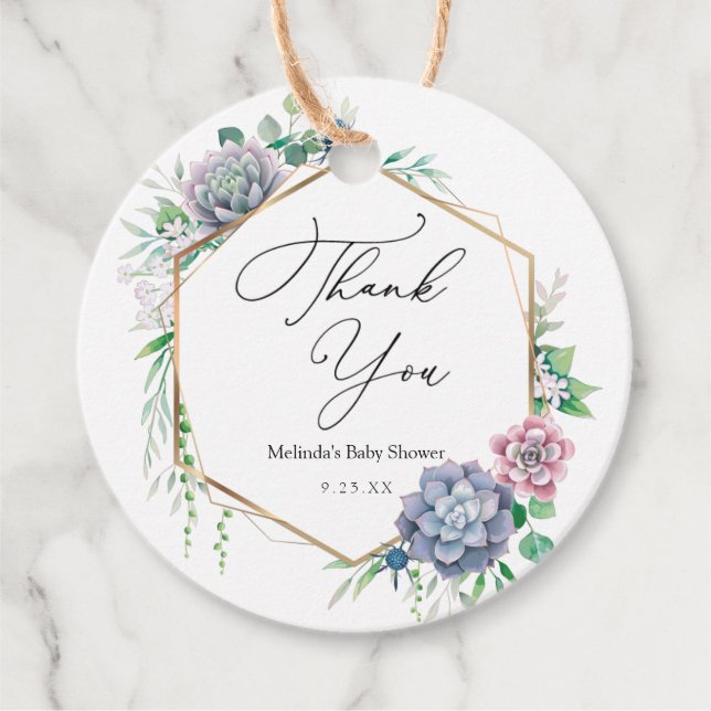 Succulent Guld Ram Tack Gåvor Etiketter (Framsida)