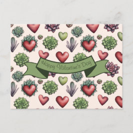 Succulent Heart Watercolor Valentines day Mönster Helg Vykort