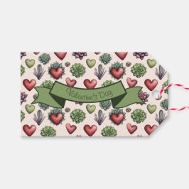 Succulent Heart Watercolor Valentines day Mönster Presentetikett