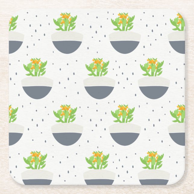 Succulent Kalanchoe Plant Mamma Mönster Underlägg Papper Kvadrat (Framsidan)