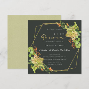 SUCCULENT KRAFT BLOMMIGT WATERCOLOR BABY SHOWER INBJUDNINGAR