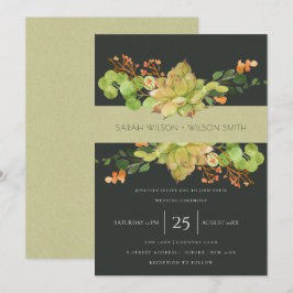 SUCCULENT KRAFT ORANGE BLOMMIGT WATERCOLOR BRÖLLOP INBJUDNINGAR