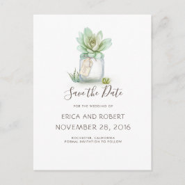 Succulent Mason Burk Rustic Save the Date Meddelande Vykort
