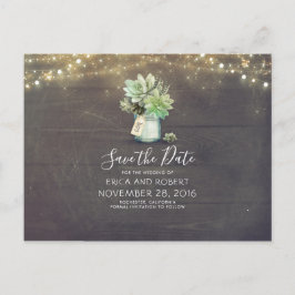 Succulent Mason Burk Rustic Save the Date Meddelande Vykort