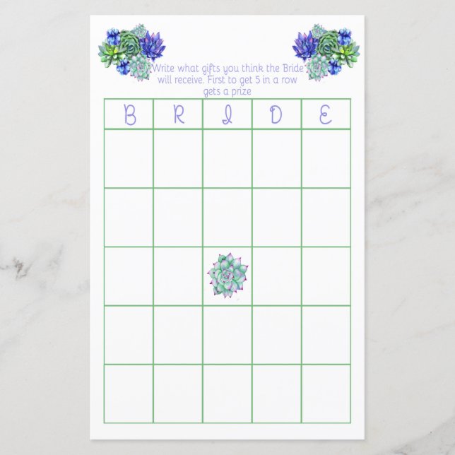 Succulent Möhippa Bingo Game (Framsida)