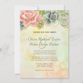 Succulent Watercolor Blommigt Bröllop - alternativ Inbjudningar
