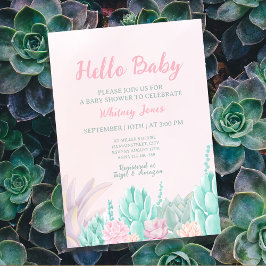 Succulent Watercolor Botanical Girl Baby Shower Inbjudningar