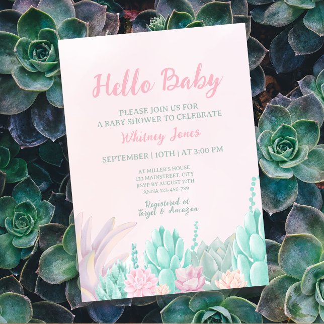 Succulent Watercolor Botanical Girl Baby Shower Inbjudningar (Succulent Watercolor Botanical Girl Baby Shower Invitation)