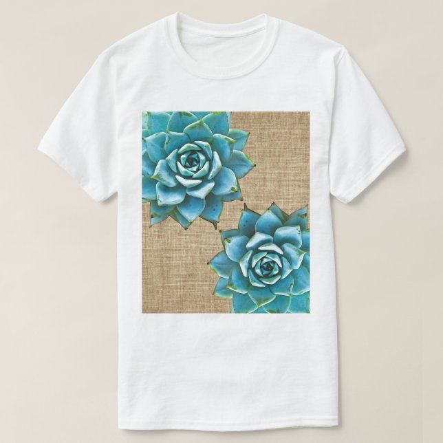 Succulent Watercolor på Tan Burlap T Shirt (Design framsida)