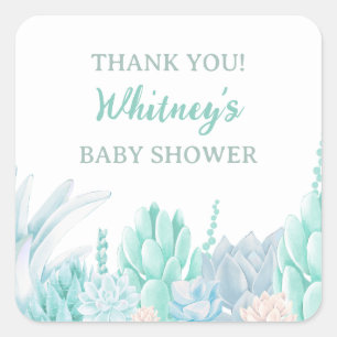 Succulent Watercolor Pojke Shower Tack Fyrkantigt Klistermärke