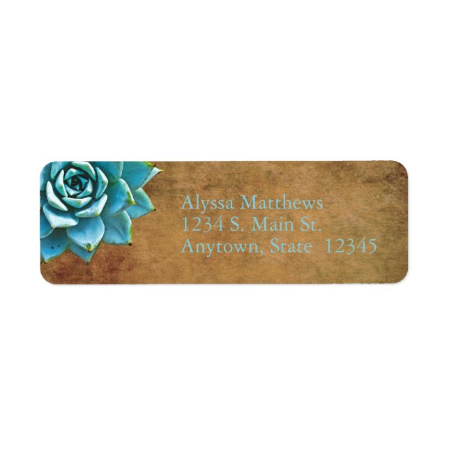 Succulent Watercolor Rustic Brown Returadress Etikett (Framsidan)
