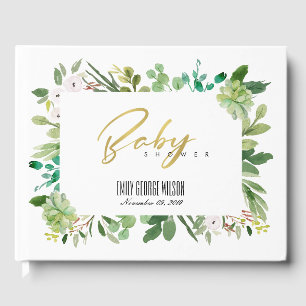 SUCCULENT WREATH FOLIAGE WATERCOLOR BABY SHOWER GÄSTBÖCKER