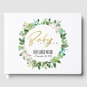 SUCCULENT WREATH FOLIAGE WATERCOLOR BABY SHOWER GÄSTBÖCKER