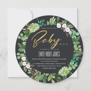 SUCCULENT WREATH FOLIAGE WATERCOLOR BABY SHOWER INBJUDNINGAR
