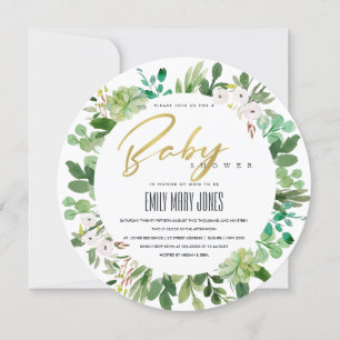 SUCCULENT WREATH FOLIAGE WATERCOLOR BABY SHOWER INBJUDNINGAR