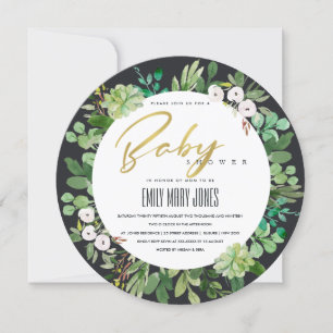 SUCCULENT WREATH FOLIAGE WATERCOLOR BABY SHOWER INBJUDNINGAR