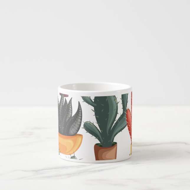 Succulents, acctuses: Söt blommönster. Espressomugg (Framsidan)