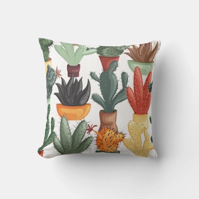 Succulents, acctuses: Söt blommönster. Kudde (Framsida)