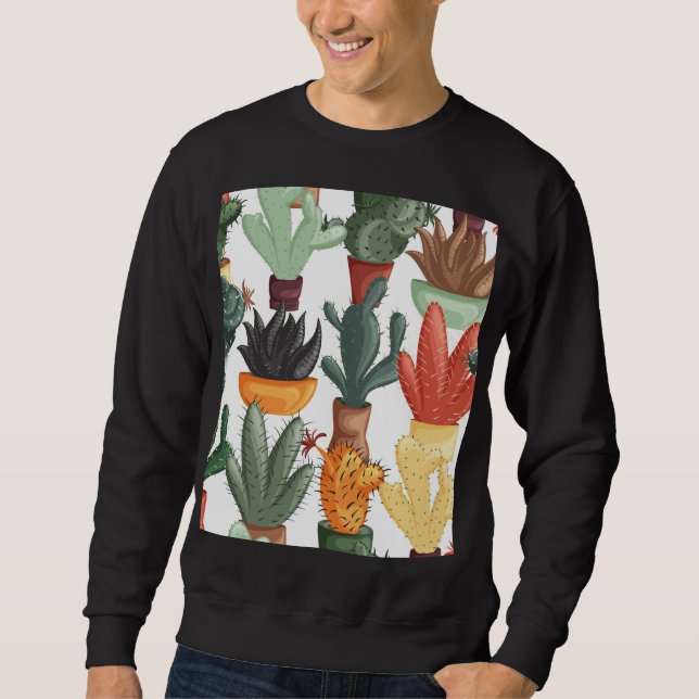 Succulents, acctuses: Söt blommönster. Lång Ärmad Tröja (Framsida)