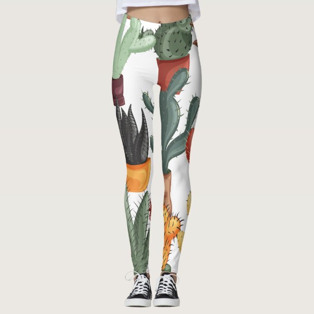 Succulents, acctuses: Söt blommönster. Leggings (Framsida)