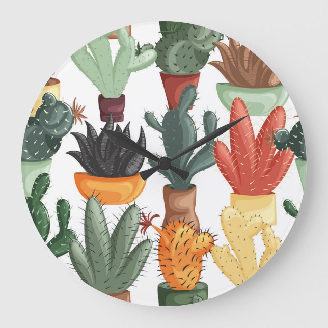 Succulents, acctuses: Söt blommönster. Stor Klocka (Framsida)