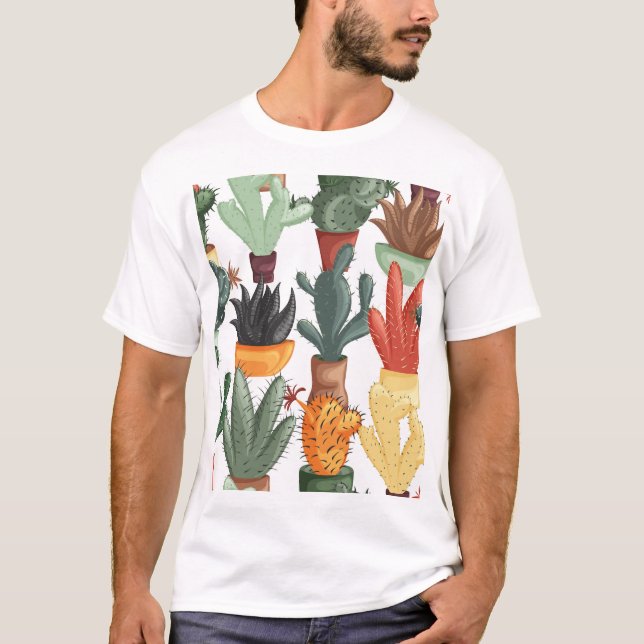 Succulents, acctuses: Söt blommönster. T Shirt (Framsida)