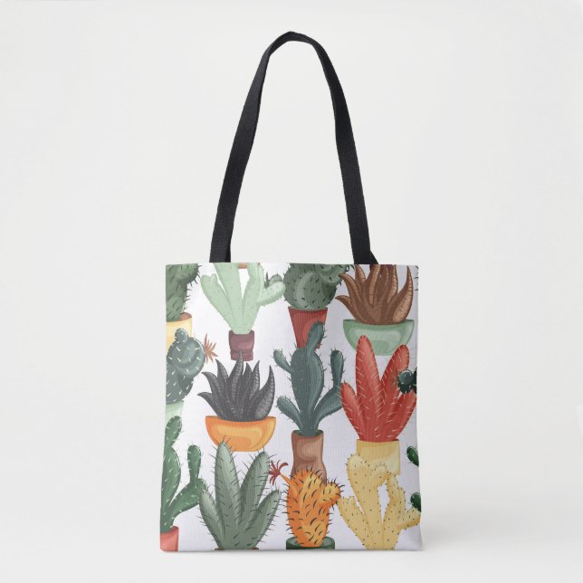 Succulents, acctuses: Söt blommönster. Tygkasse (Framsida)