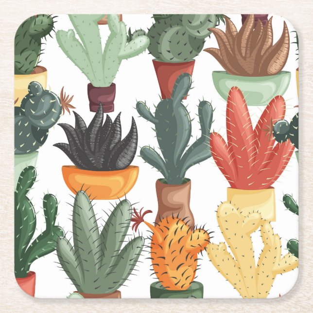 Succulents, acctuses: Söt blommönster. Underlägg Papper Kvadrat (Framsidan)