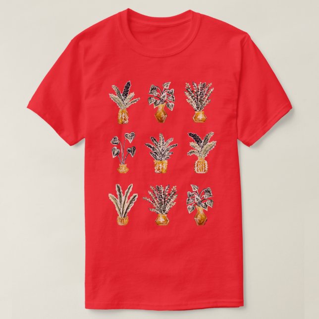 Succulents and Cactus Pottery PRINT Guld Planters T Shirt (Design framsida)
