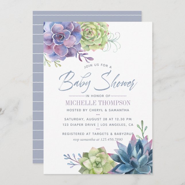 Succulents Baby Shower Inbjudan (Fram/baksida)