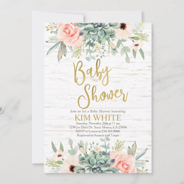 Succulents Baby Shower-inbjudan Inbjudningar (Framsida)