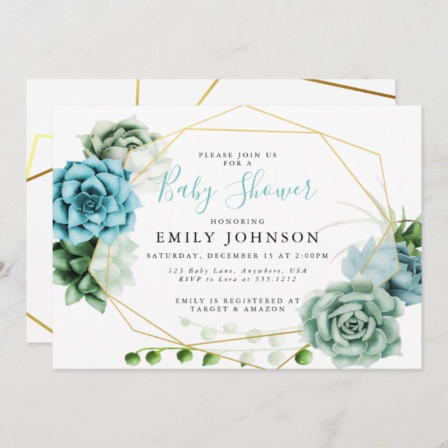 Succulents Baby Shower-inbjudan Inbjudningar (Fram/baksida)