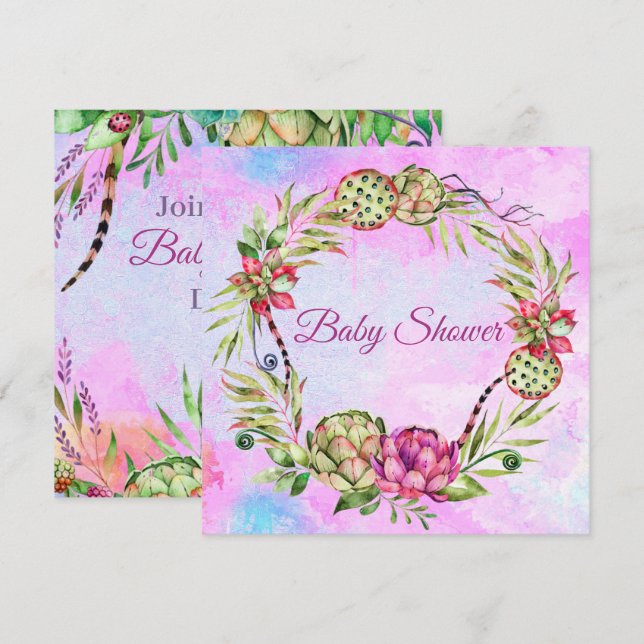 Succulents Baby Shower Inbjudningar (Fram/baksida)