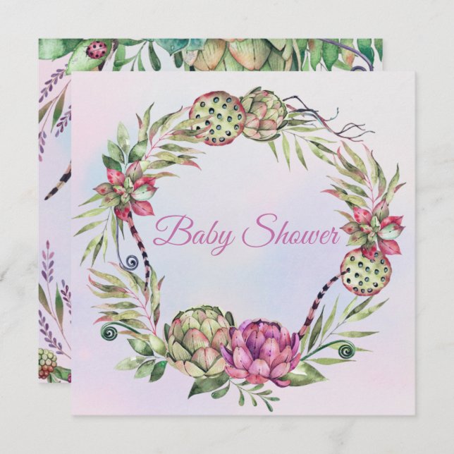 Succulents Baby Shower Inbjudningar (Fram/baksida)