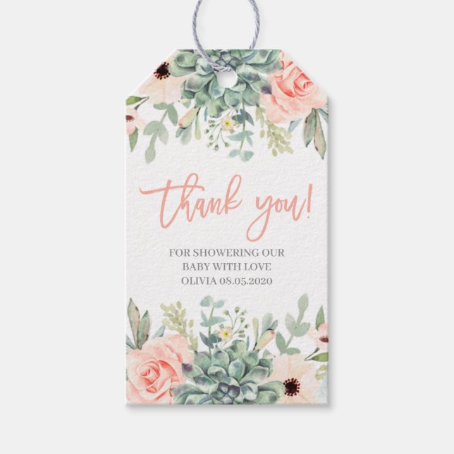 Succulents babyduschflicka presentetikett (Framsidan)