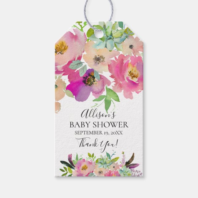 Succulents Blommigt Baby Shower Favor Gift-Märkre Presentetikett (Framsidan)