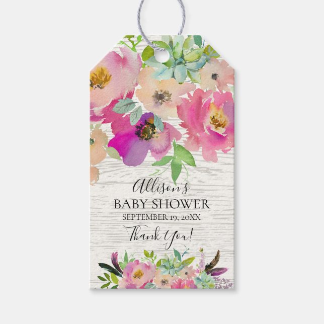 Succulents Blommigt Baby Shower Favor Gift-Märkre Presentetikett (Framsidan)
