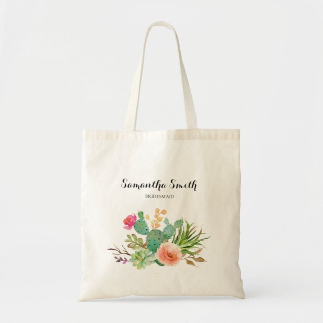 Succulents Blommigt Greenery Tote Bag Tygkasse (Framsidan)
