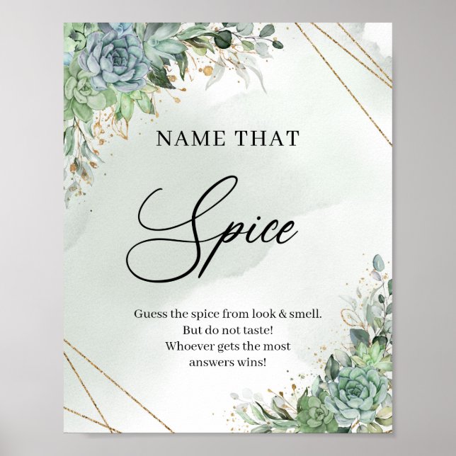 Succulents blommigt guld Namn att Spice-match-skyl Poster (Framsidan)