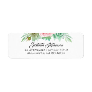 Succulents-Blommigt Returadress Etikett