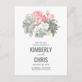 Succulents Blommigt Rosa Bouquet Spara datum Meddelande Vykort