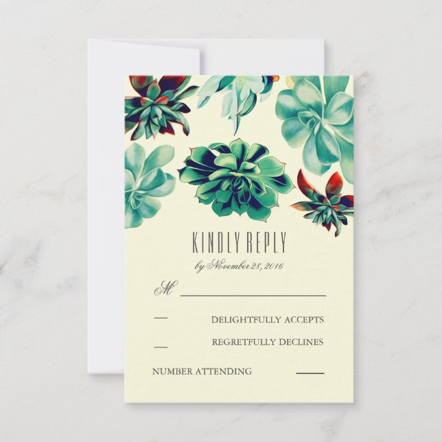Succulents Bouquet Teal Bröllops OSA Cards Kort (Framsida)