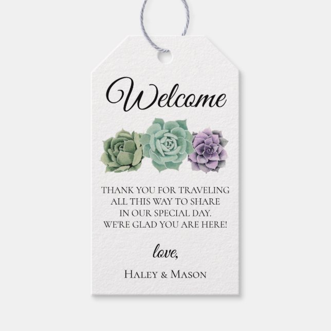 Succulents Bröllop Welcome Bag Presentetikett (Framsidan)