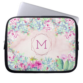 Succulents Cactus Geometric Marble Monogram Laptop Fodral