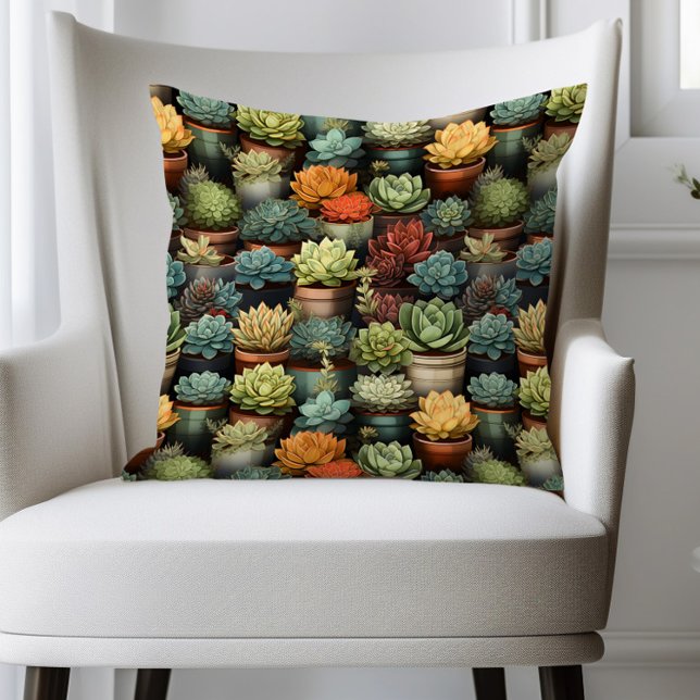 Succulents  Cactus Plants Kudde (Succulents in planter pots pillow)