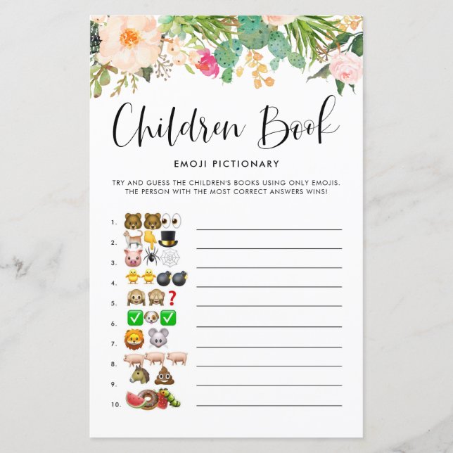 Succulents Children Bok Emoji Pictionary Game (Framsida)