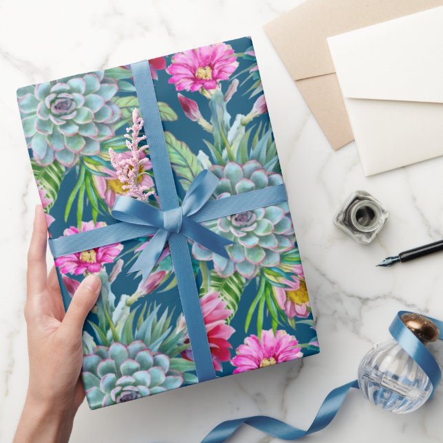 Succulents Echeveria Cactus Flowers Mönster Presentpapper (Gifting)