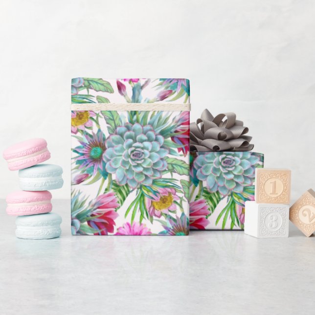 Succulents Echeveria Cactus Flowers Mönster Presentpapper (Baby Shower)
