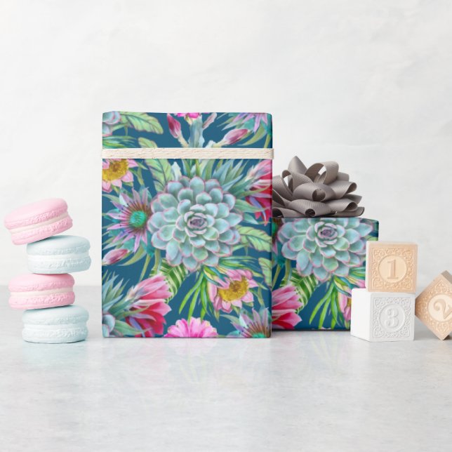 Succulents Echeveria Cactus Flowers Mönster Presentpapper (Baby Shower)
